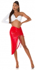 Preview: Sexy Kunstleder-Rock mit XL Beinschlitz in rot