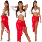 Preview: Sexy Kunstleder-Rock mit XL Beinschlitz in rot