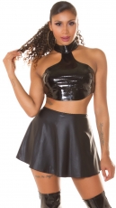Modischer High Waist Kunstleder Minirock - schwarz