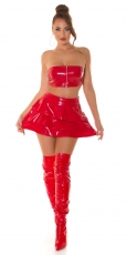 Preview: Sexy ultra kurzer Latex Minirock mit Stufenvolant in rot