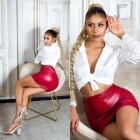 Preview: Eleganter Kunstleder Rock mit Raff-Effekten - rot