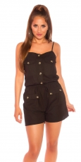 Luftig leichter Jumpsuit-Overall in Leinen-Optik - schwarz
