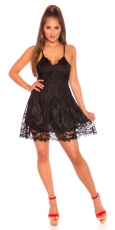 Preview: Süßes Minikleid mit Spitzen-Überzug - schwarz