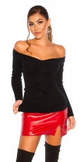 Süsses Langarmshirt mit Volantverzierung - schwarz