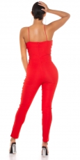Preview: Sexy Overall mit tiefen V-Ausschnitt und Spaghetti-Trägern - rot