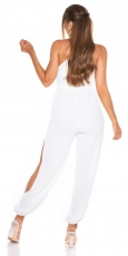 Preview: Luftig leichter Overall im Pump-Style mit Gürtel - weiß