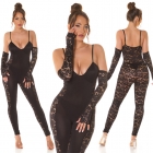 Preview: Exklusiver sexy Spitzen-Overall mit tiefen Ausschnitt und Soft-Cups - schwarz
