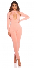 Preview: Figurbetonter Jumpsuit Overall mit modischen Cutouts - altrosa