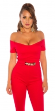 Figurbetonter Carmen-Overall mit eleganter goldfarbener Schnalle - rot