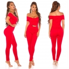 Preview: Figurbetonter Carmen-Overall mit eleganter goldfarbener Schnalle - rot