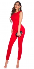 Preview: Edler ärmelloser Overall mit modischen Bateau-Ausschnitt - rot