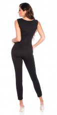 Preview: Edler ärmelloser Overall mit modischen Bateau-Ausschnitt - schwarz
