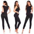 Preview: Edler ärmelloser Overall mit modischen Bateau-Ausschnitt - schwarz