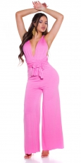 Rückenfreier Jumpsuit-Overall mit Bindebändchen - pink