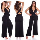 Preview: Rückenfreier Jumpsuit-Overall mit Bindebändchen - schwarz