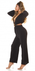Preview: Luftig leichter Overall im Marlene-Style mit langen Ärmeln - schwarz