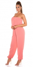 Preview: Leichter Jumpsuit-Overall mit Bandeau-Ausschnitt - apricot