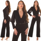 Preview: Moderner Hosenanzug mit sexy V-Ausschnitt und Gürtel - schwarz