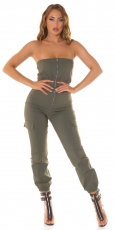 Bandeau-Overall im Cargo-Style mit Zipper - khaki