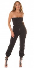 Bandeau-Overall im Cargo-Style mit Zipper - schwarz