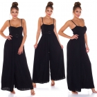 Preview: Plissee-Overall im Marlene-Style mit Spaghetti-Trägern - schwarz