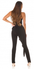Preview: Auffallender Bandeau-Overall mit Schleppe - schwarz