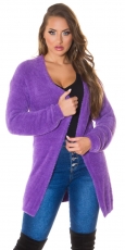 Flauschiger Cardigan in Longversion - violett