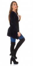 Preview: Flauschiger Cardigan in Longversion - schwarz