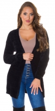 Flauschiger Cardigan in Longversion - schwarz