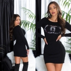 Preview: Modernes Strick-Minikleid mit Pailletten-Verzierung - schwarz