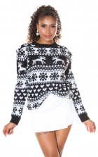 Oversize Pullover mit witzigem Rentiermuster in schwarz
