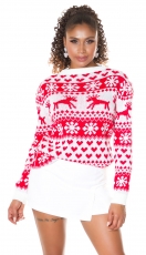Oversize Pullover mit witzigem Rentiermuster in weiß