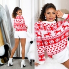 Preview: Oversize Pullover mit witzigem Rentiermuster in weiß