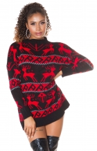 Long-Pulli mit witzigem Rentiermuster in schwarz