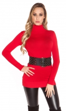 Preview: Figurbetonter Longpullover aus weichen Feinstrick - rot