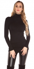 Figurbetonter Longpullover aus weichen Feinstrick - schwarz