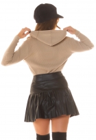 Preview: Süße Strickjacke mit Hoodie und 2Way-Zipper - beige