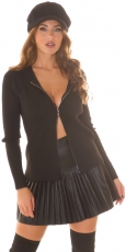 Süße Strickjacke mit Hoodie und 2Way-Zipper - schwarz