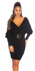 Elegantes Minikleid mit Wickelausschnitt und Gürtel - schwarz
