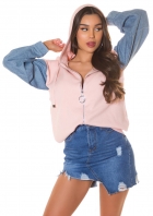 Modische Kapuzen-Jacke im 2in1 Look - rosa