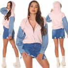 Preview: Modische Kapuzen-Jacke im 2in1 Look - rosa