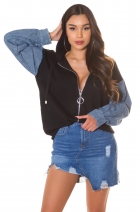 Modische Kapuzen-Jacke im 2in1 Look - schwarz