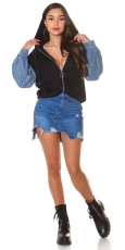 Preview: Modische Kapuzen-Jacke im 2in1 Look - schwarz