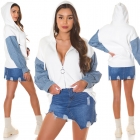 Preview: Modische Kapuzen-Jacke im 2in1 Look - weiß