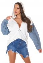 Modische Kapuzen-Jacke im 2in1 Look - weiß