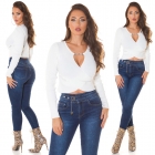 Preview: Feinstrick Pullover mit sexy Wickel-Ausschnitt und Zierschnalle - weiß