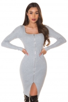 Sexy Minikleid mit Karree-Ausschnitt und Reißverschluss - stone