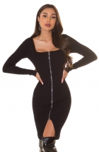 Sexy Minikleid mit Karree-Ausschnitt und Reißverschluss - schwarz