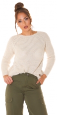 Weicher Grobstrick-Pullover mit Rundhals-Ausschnitt - beige