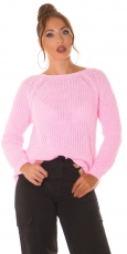 Weicher Grobstrick-Pullover mit Rundhals-Ausschnitt - rosa